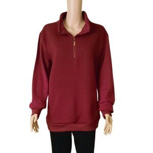 Ecowish Women's Quarter Zip Pullover XL Wine Long Sleeve Kangaroo Pocket Top